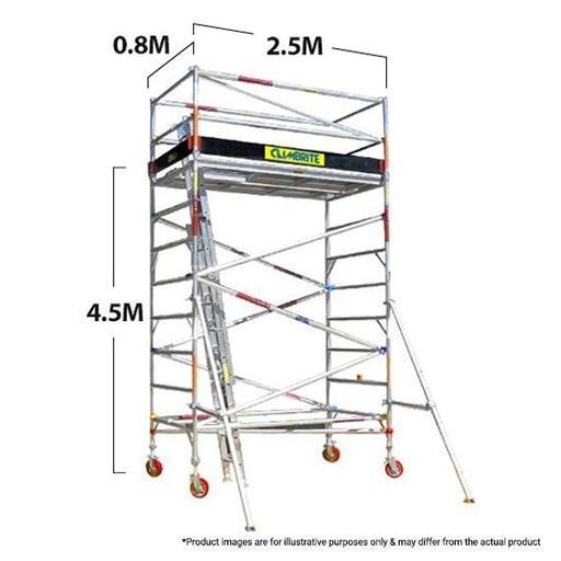 Climbrite CLI45S 2.5m x 0.8m x 4.5m Single Width Aluminium Mobile Scaffold