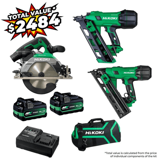 HiKOKI FRAMERPROCIRCHRZ (AU48000058) 18V 5.0Ah / 36V 2.5Ah Li-ion Cordless Brushless Gasless 90mm Framing Nailer & 15G Finishing Nailer Combo Kit with BONUS Circular Saw – image 2