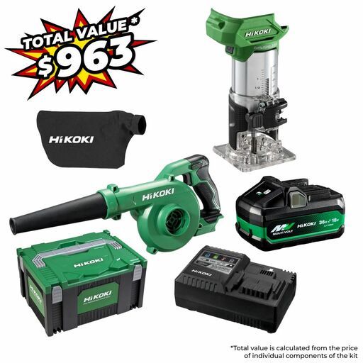 HiKOKI M1808DA(PMZ) (AU48000059) 18V Li-ion Cordless Brushless Laminate Trimmer Combo Kit with BONUS Blower – image 2