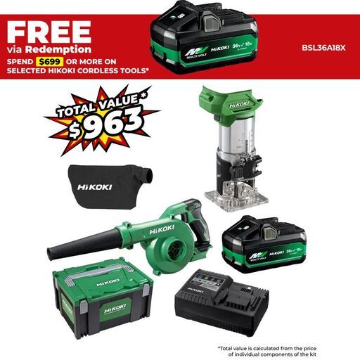 HiKOKI M1808DA(PMZ) (AU48000059) 18V Li-ion Cordless Brushless Laminate Trimmer Combo Kit with BONUS Blower