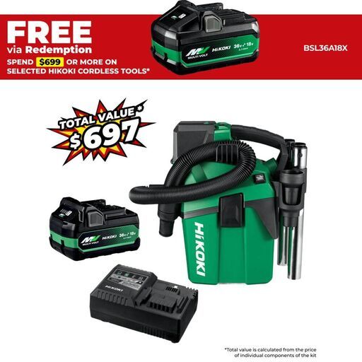 HiKOKI RP18DLA(SP1Z) (AU40100080) 18V 5.0Ah Cordless L-Class Vacuum Cleaner Value Pack Combo Kit