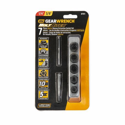 GEARWRENCH 87911 7pce 1/4" & 3/8" Drive Metric Bolt Biter Impact Extraction Socket Set with Adaptors – image 10