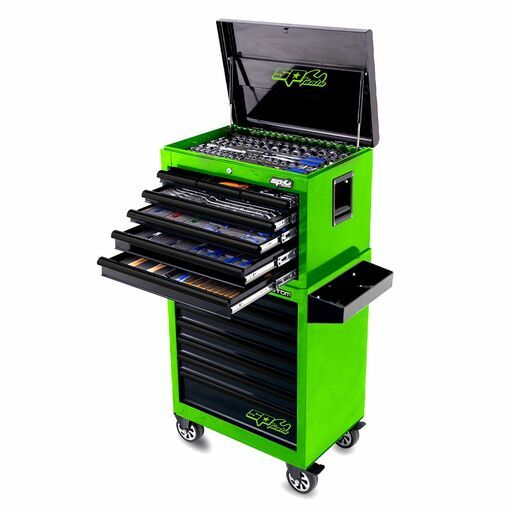 SP Tools SP50124GR 290pce 14 Drawer Custom Series Green Metric / SAE Mechanical Tool Set With Roller Cabinet – image 2