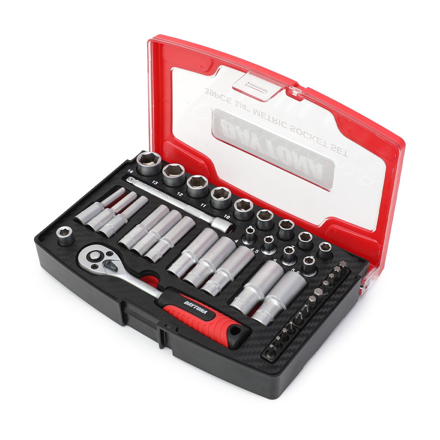 Daytona DSS39 39pce 1/4" 4-14mm, T10-T40, PH2 and PZ2 Socket Set with 100mm Extension Bar – image 2