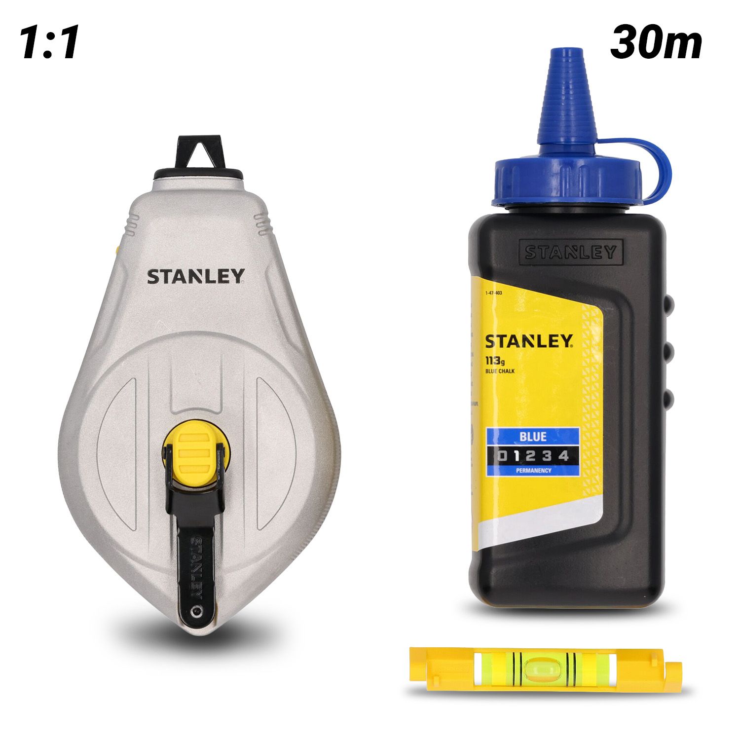 Stanley STHT47111-0 30m 1:1 Aluminium Chalk Reel with Blue Chalk & Level Kit – image 1