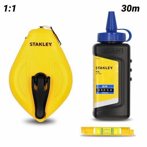 Stanley STHT47113-0 30m 1:1 Plastic Chalk Reel with Blue Chalk & Level Kit