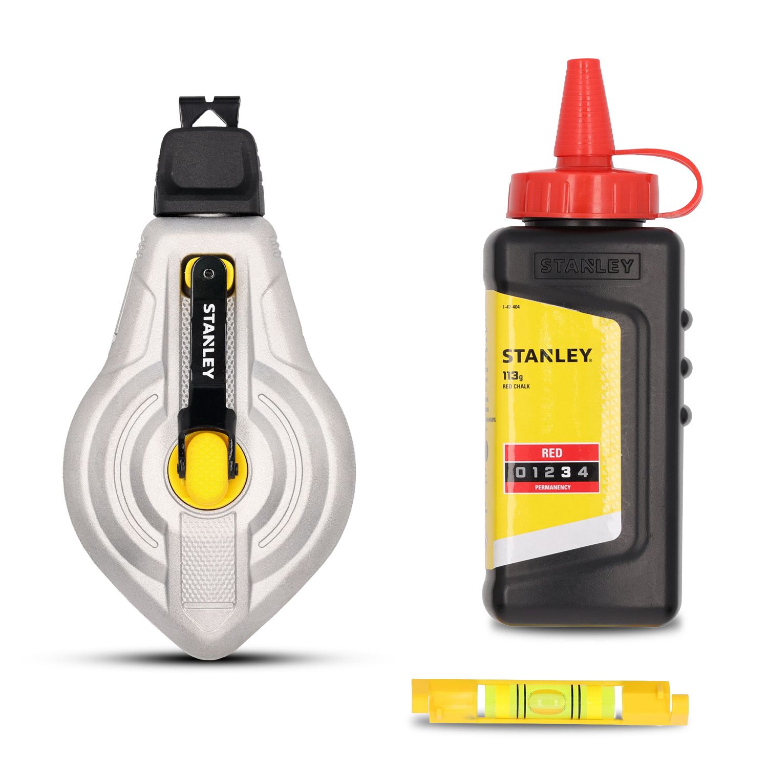 Stanley STHT47612-0 30m FatMax Aluminium 6:1 Gear Chalk Reel with Red Chalk & Spirit Level Kit – image 2