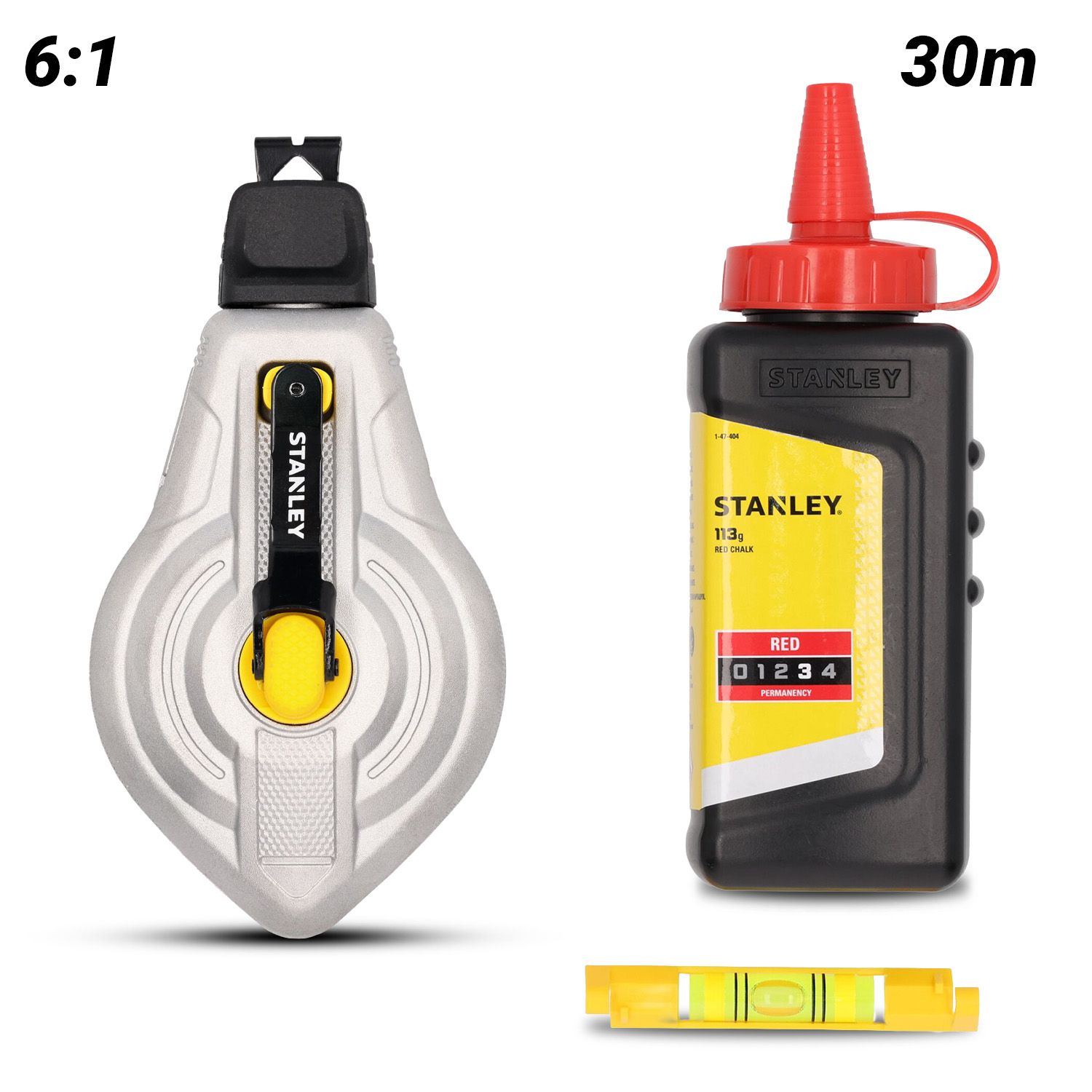 Stanley STHT47612-0 30m FatMax Aluminium 6:1 Gear Chalk Reel with Red Chalk & Spirit Level Kit – image 1