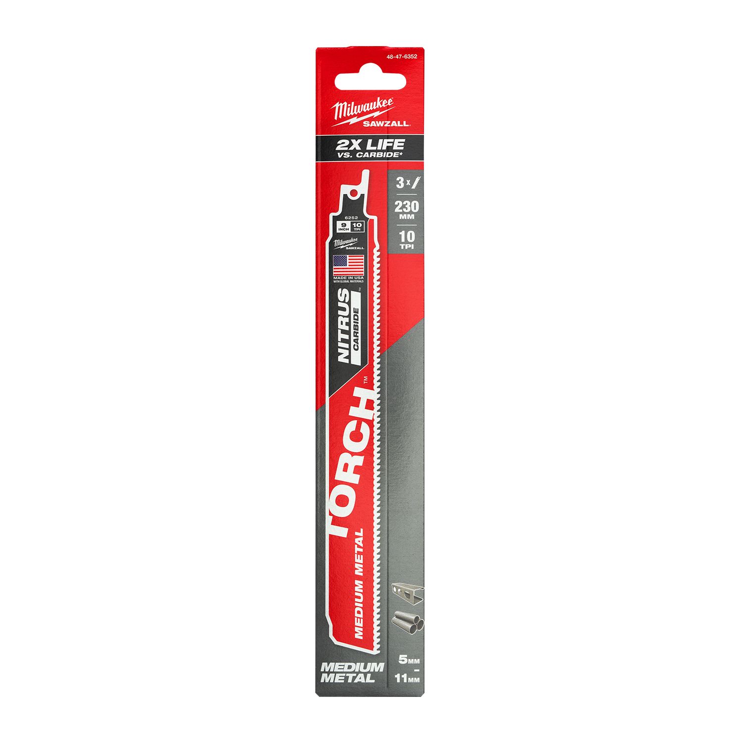 Milwaukee 48476352 3-Pack 230mm (9") SAWZALL™ The TORCH™ with NITRUS CARBIDE Teeth 10TPI Blade – image 6
