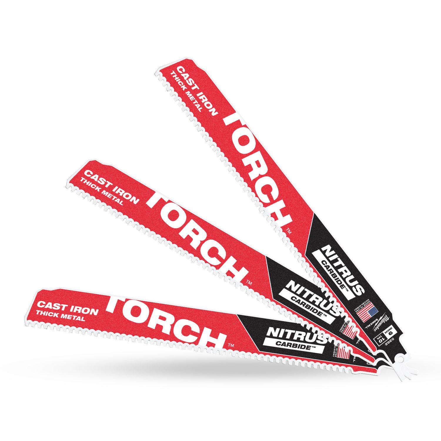 Milwaukee 48476352 3-Pack 230mm (9") SAWZALL™ The TORCH™ with NITRUS CARBIDE Teeth 10TPI Blade – image 4