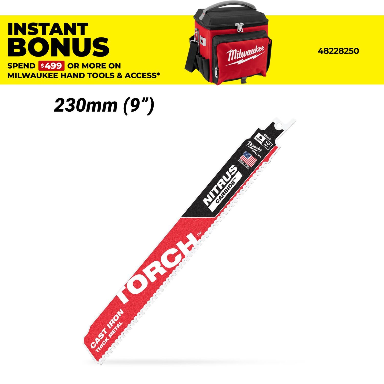 Milwaukee 48476252 230mm (9") SAWZALL™ The TORCH™ with NITRUS CARBIDE Teeth 10TPI Blade – image 1