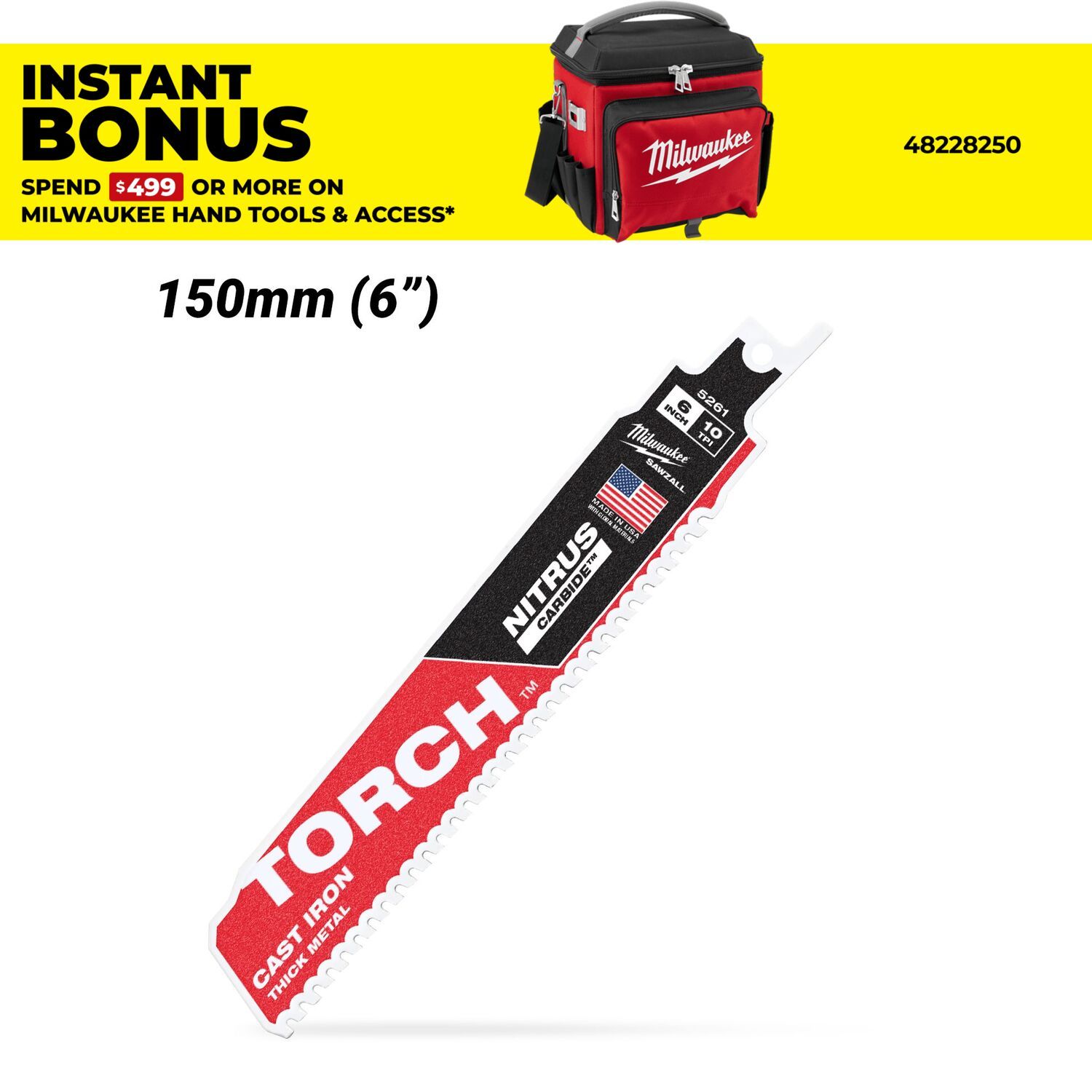 Milwaukee 48476251 150mm (6") SAWZALL™ The TORCH™ with NITRUS CARBIDE Teeth 10TPI Blade – image 1
