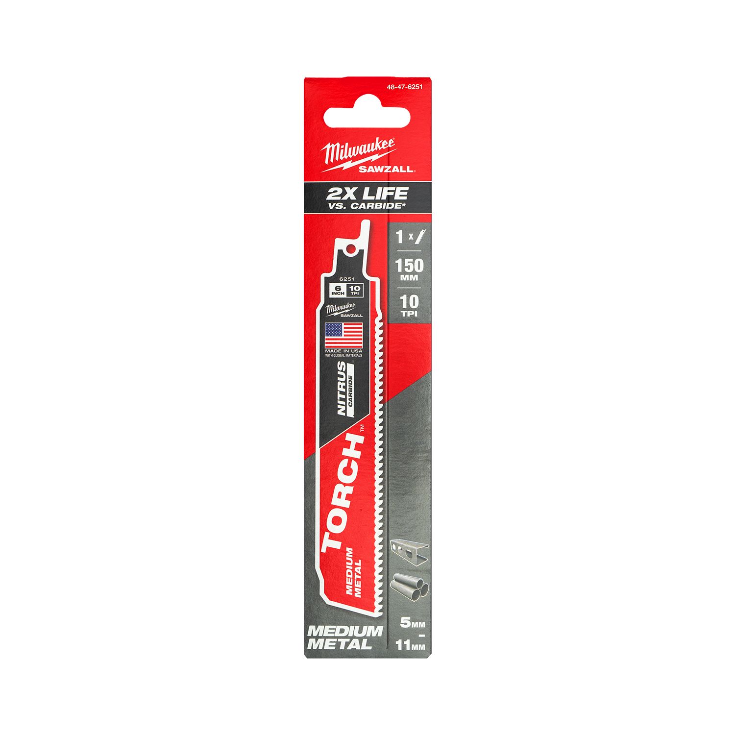 Milwaukee 48476251 150mm (6") SAWZALL™ The TORCH™ with NITRUS CARBIDE Teeth 10TPI Blade – image 5