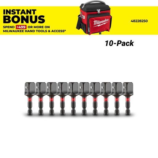 Milwaukee 48325734 10-Pack SHOCKWAVE 1/4" Hex to 1/2" Square Power Bit Socket Adapter