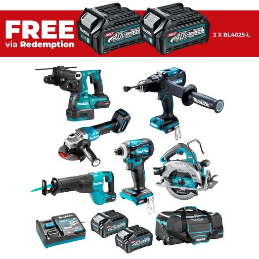 Makita DK0250G601 40V MAX XGT 4.0Ah Li-ion Cordless Brushless 6pce Combo Kit