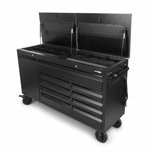 Daytona DMB62 62" Stainless Steel Open Top Workbench with Power Tool Charging Drawer