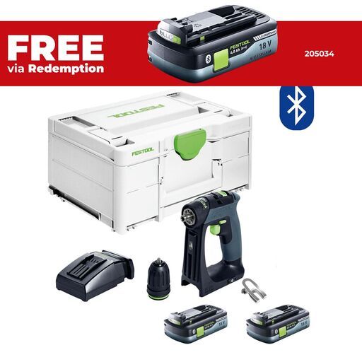 Festool CXS 18 C4.0-Plus (578283) 18V CXS 4.0Ah Li-ion High Power Cordless Bluetooth Compact 2 Speed Drill Combo Kit with Systainer