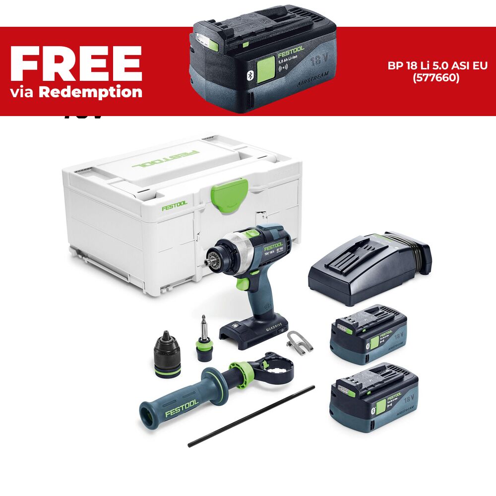 Festool TDC 18/4 5.0 I-Plus (578285) 18V TDC 5.0Ah Li-ion Cordless 4 Speed Drill Set with Systainer – image 1
