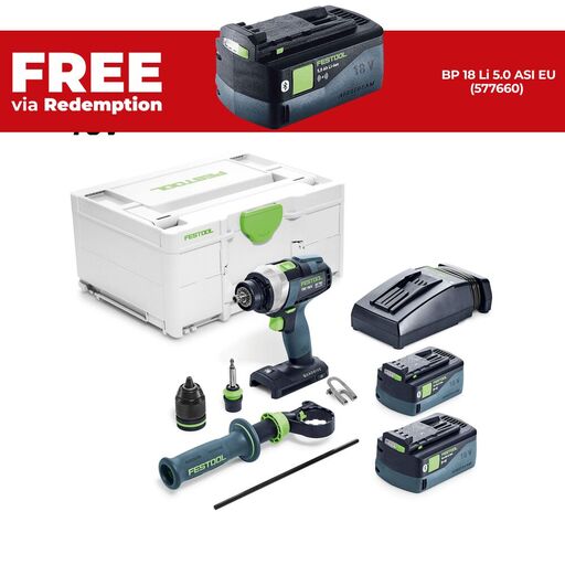 Festool TDC 18/4 5.0 I-Plus (578285) 18V TDC 5.0Ah Li-ion Cordless 4 Speed Drill Set with Systainer