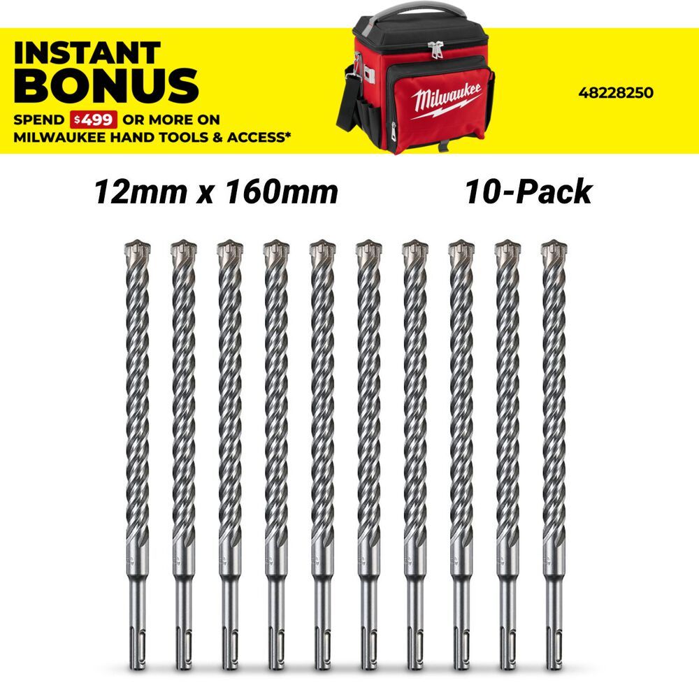 Milwaukee 4932352049 10-Pack 12mm x 160mm SDS Plus MX4 4-Cut Drill Bit – image 1