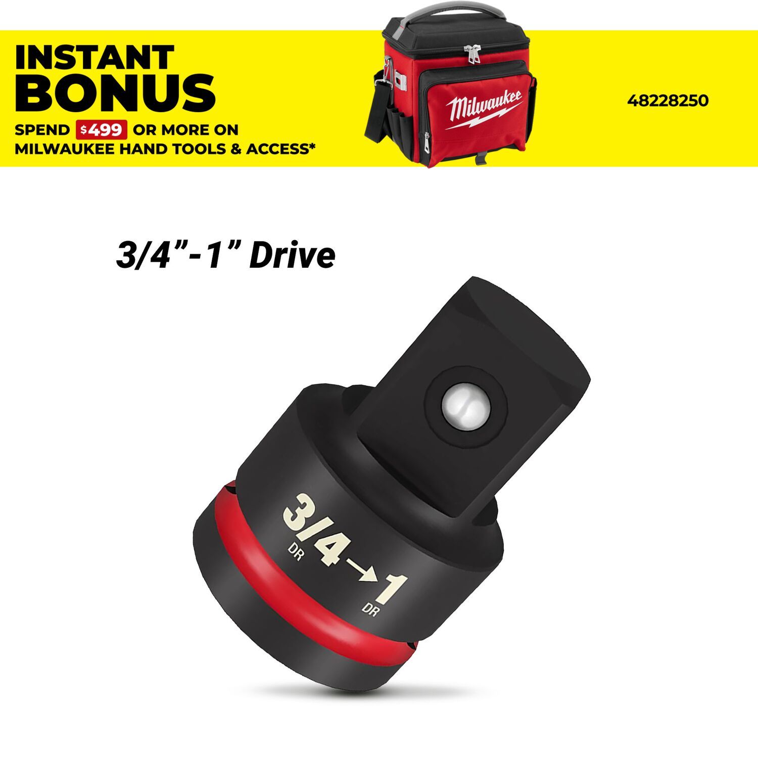 Milwaukee 49666729 SHOCKWAVE 3/4" Drive to 1" Drive Impact Socket Adapter – image 1