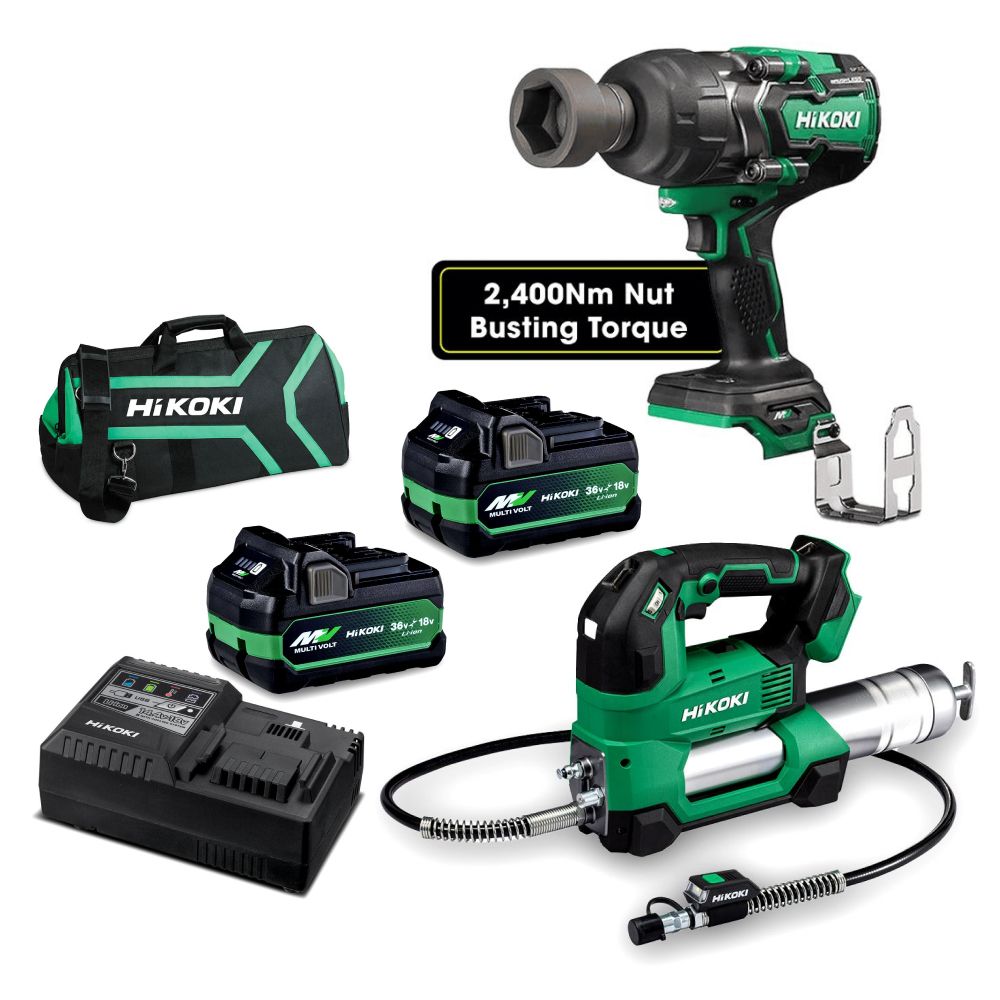 HiKOKI AL18DWR36(HRZ) (AU48000069) 36V 2.5Ah / 18V 5.0Ah Li-ion Cordless Multivolt Grease Gun & Wrench 2pce Combo Kit – image 2