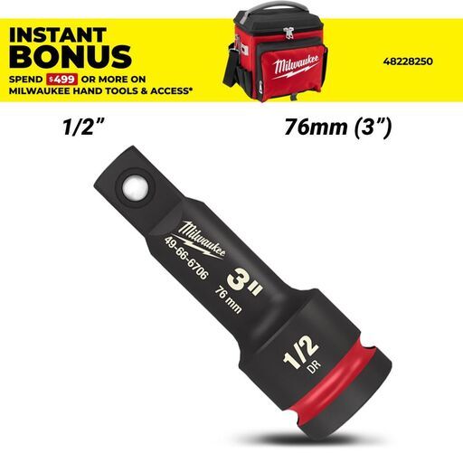 Milwaukee 49666706 SHOCKWAVE 1/2" Drive 76mm (3") Impact Socket Extension