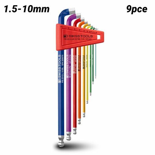 PB SWISS TOOLS PB2212.LH-10RBCN 9pce Rainbow L Key Hex Set with Unique 100° Short Angle
