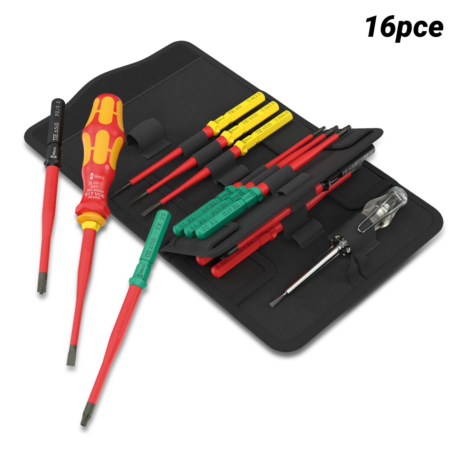 Wera WER006608 16pce Kraftform Kompakt VDE Extra Slim Screwdriver Set in Universal Wallet – image 1