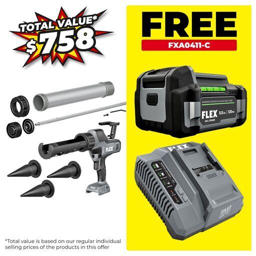 FLEX FXA6211-ZA 24V Li-ion Cordless 300ml & 600ml Caulk & Adhesive Gun - Skin Only