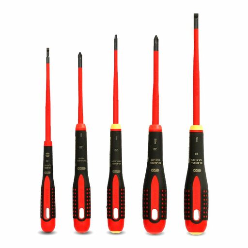 Bahco BE-9881SL 5pce ERGO Slim VDE Insulated Slotted & Phillips Screwdriver Set with 3-Component Handle