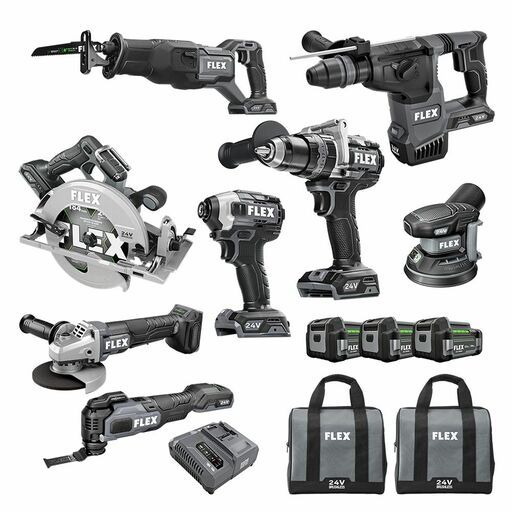 FLEX FXMA801-3CA 24V 5.0Ah Li-ion Cordless Brushless 8pce Combo Kit