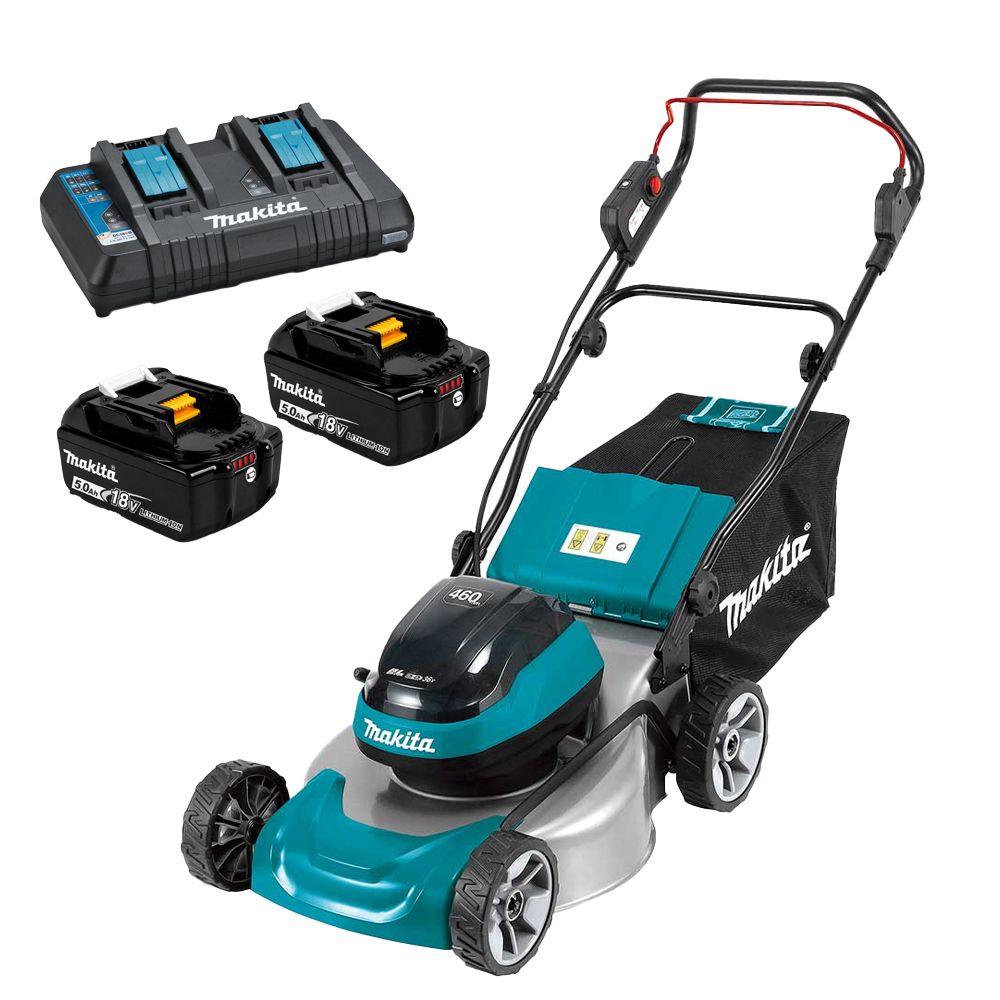 Makita DLM466PT2 36V (18V x 2) 5.0Ah Li-ion Cordless Brushless 460mm (18") Lawn Mower Combo Kit – image 2