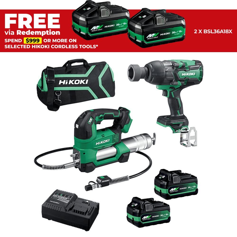 HiKOKI AL18DWR(HRZ) 36V 2.5Ah / 18V 5.0Ah Li-ion MultiVolt Cordless Brushless Grease Gun & Wrench 2pce Combo Kit – image 1