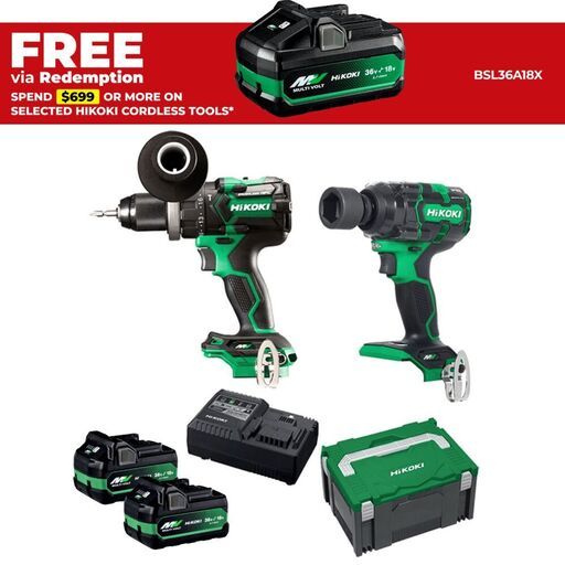 HiKOKI KC36DPL3(HRZ) 36V 2.5Ah / 5.0Ah Li-ion MultiVolt Cordless Brushless 2pce Combo Kit