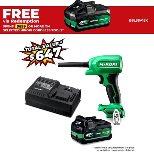 HiKOKI RA18DA(VP) 18V 5.0Ah/2.5.Ah Li-ion Cordless Brushless MultiVolt  Air Duster Value Pack Combo Kit