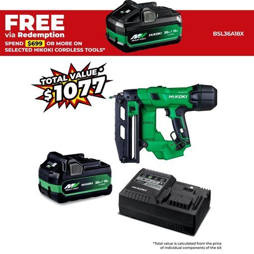 HiKOKI NT1865DSA(SP1Z) (AU40100070) 18V 5.0Ah/2.5.Ah Li-ion MultiVolt Cordless Brushless 16G Finishing Nailer Value Pack Combo Kit