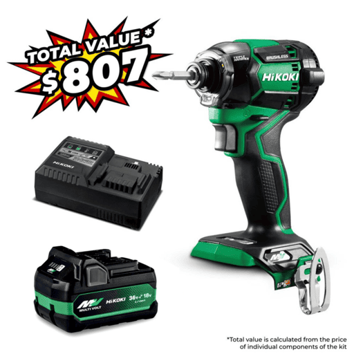 HiKOKI WH36DC(VP) 36V 5.0Ah/2.5.Ah Li-ion Cordless Brushless IP56 1/4" Impact Driver Value Pack Combo Kit – image 2