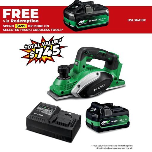 HiKOKI P18DSL(VP) 18V 5.0Ah/2.5.Ah Li-ion MultiVolt Cordless 82mm Planer Value Pack Combo Kit