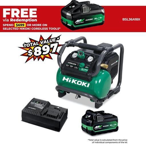 HiKOKI EC36DA(VP) 18V/36V 5.0Ah/2.5.Ah Li-ion Cordless Brushless Air Compressor Value Pack Combo Kit