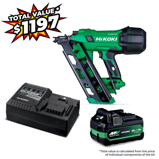 HiKOKI NR1890DCA(VP) 18V 5.0Ah/2.5.Ah Li-ion MultiVolt Cordless Brushless Gasless 90mm Framing Nailer Value Pack Combo Kit – image 2