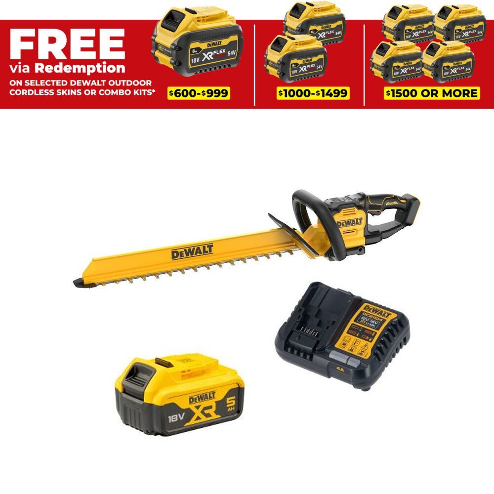 DeWalt DCMHT567P1-XE 18V XR 5.0Ah Li-ion Cordless Brushless 600mm Hedge Trimmer Combo Kit – image 1