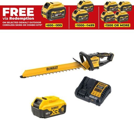 DeWalt DCMHT567P1-XE 18V XR 5.0Ah Li-ion Cordless Brushless 600mm Hedge Trimmer Combo Kit