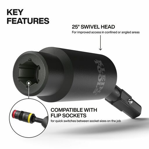Klein A-32980 25° 1/4" Drive Impact Flip Socket Swivel Adapter – image 2