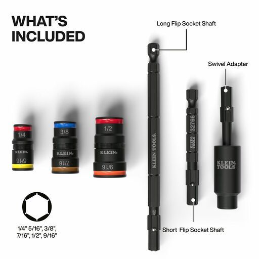 Klein A-32984 6pce 1/4"- 9/16" Impact Imperial Flip Socket Set with 25° Swivel Adaptor – image 3