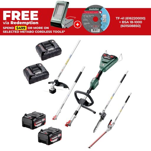 Metabo MET36-18BL52LP5.2PD (AU68404000) 36V (18V x 2) 5.2Ah Li-ion Cordless Brushless Multi-Function Powerhead Power Garden Bundle Combo Kit