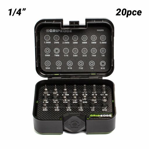 GRIPEDGE  HA20S 20pce 1/4" Drive Short Metric & SAE Hex Driver Set