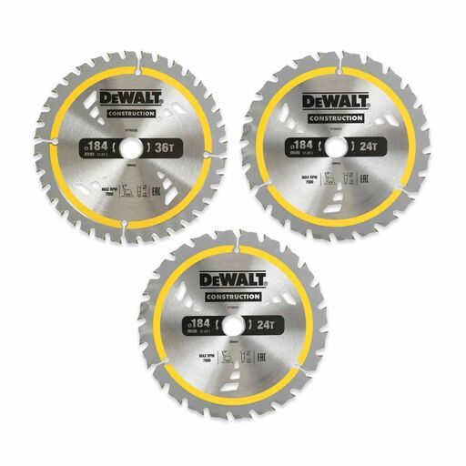 DeWalt DTZ902512-XE 3pce 184mm x 20mm 24T/36T Construction Blade Set – image 2
