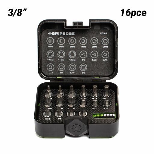 GRIPEDGE  HB16S 16pce 3/8" Drive Short Metric & SAE Hex Driver Set