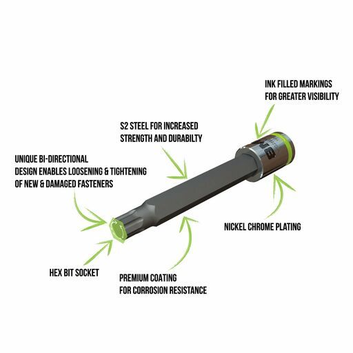 GRIPEDGE  HBM6LS 6pce 3/8" Drive Long Metric Hex Driver Set – image 6
